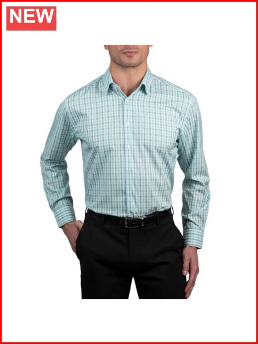 Slim Fit Mens Plaid Performance Long Sleeve Wrinkle Free Dress Shirt